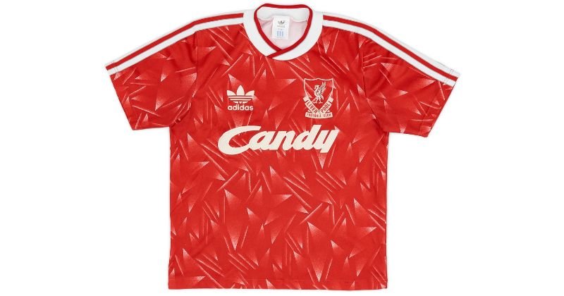 liverpool 1989-91 adidas home shirt in red with white neck and sleeve ends